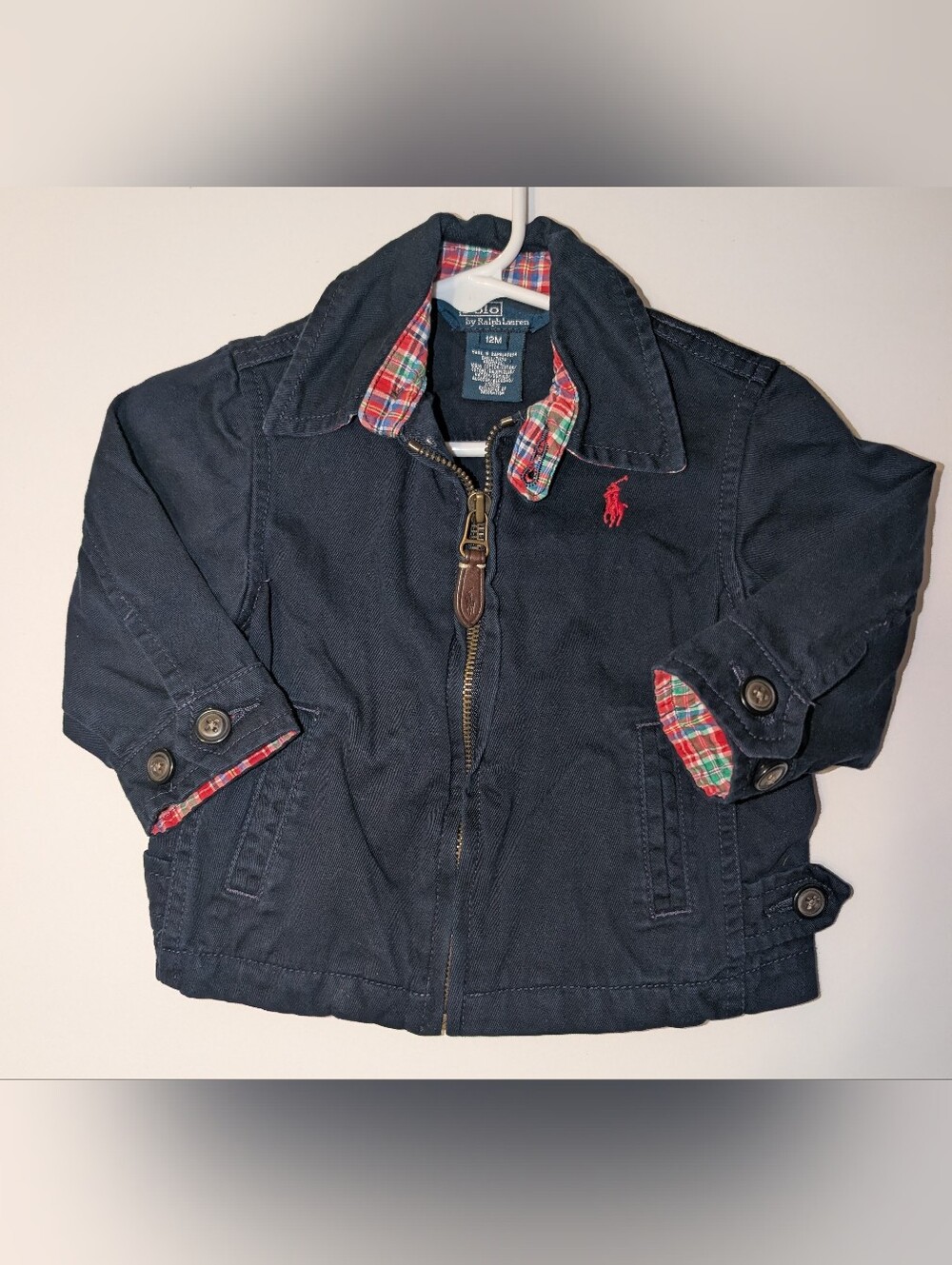 Ralph Lauren Navy Cotton Jacket with Red Pony & Plaid Accents